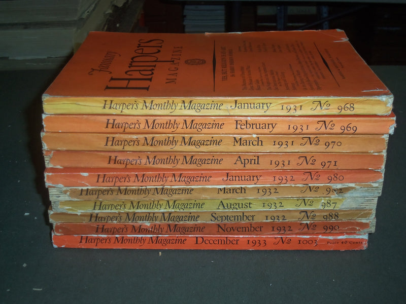 1931-33 HARPER'S MONTHLY MAGAZINE - LOT OF 10-STORIES & ILLUSTRATIONS - WR 1000E