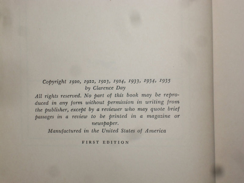 1935 LIFE WITH FATHER HARDCOVER BOOK BY CLARENCE DAY - 1ST EDITION - KD 9187