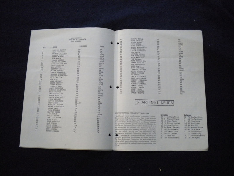1988 DEC 3 NAT'L FB BOWL GAME PROGRAM - SOUTHWESTERN VS ANTELOPE VALLEY - J 8348