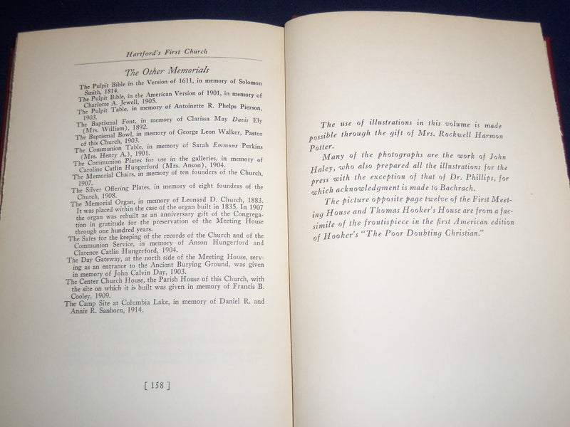 1932 HARTFORD'S FIRST CHURCH HARDCOVER BOOK BY ROCKWELL POTTER - KD 1417G