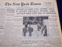 1945 NOVEMBER 12 NEW YORK TIMES - ATTLEE FAVORS UNO ATOMIC POOL - NT 282