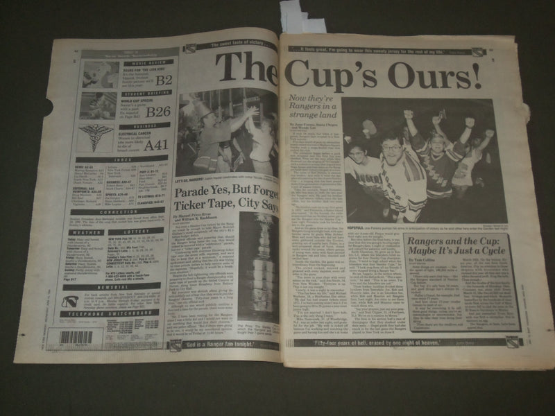 1994 JUNE 15 NEW YORK NEWSDAY NEWSPAPER - NEW YORK RANGERS WHAT A YEAR - NP 2721