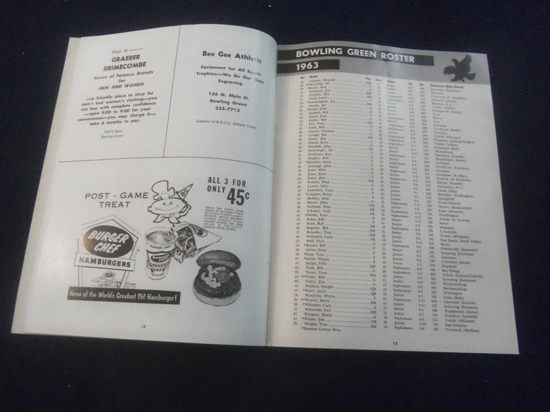 1963 NOV 23 FOOTBALL PROGRAM - BOWLING GREEN ST UNIV VS XAVIER UNIV - SP 9337Q