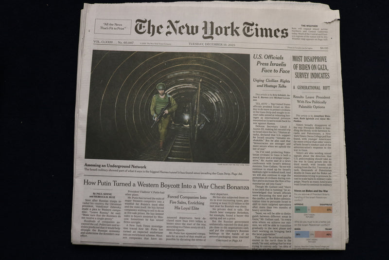 2023 DECEMBER 19 NEW YORK TIMES - MOST DISAPPROVE OF BIDEN ON GAZA, PER SURVEY