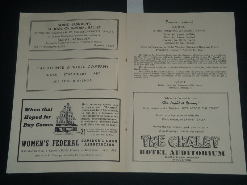 1950 OCTOBER 19 CLEVELAND CIVIC CONCERT BALLET PROGRAM - EMIL BRUDNO - J 4287