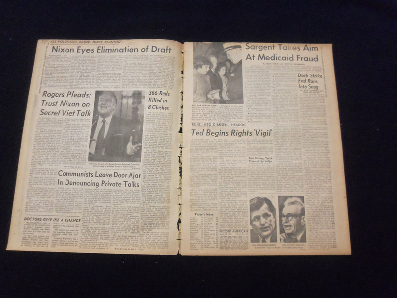 1969 MARCH 28 BOSTON RECORD AMERICAN NEWSPAPER-NIXON ACTS TO DROP DRAFT -NP 6343