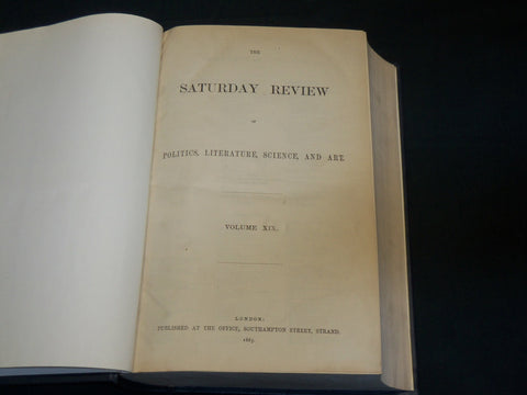 1865 JANUARY-JUNE SATURDAY REVIEW BOUND VOLUME - PUBLISHED IN LONDON - KD 2010D