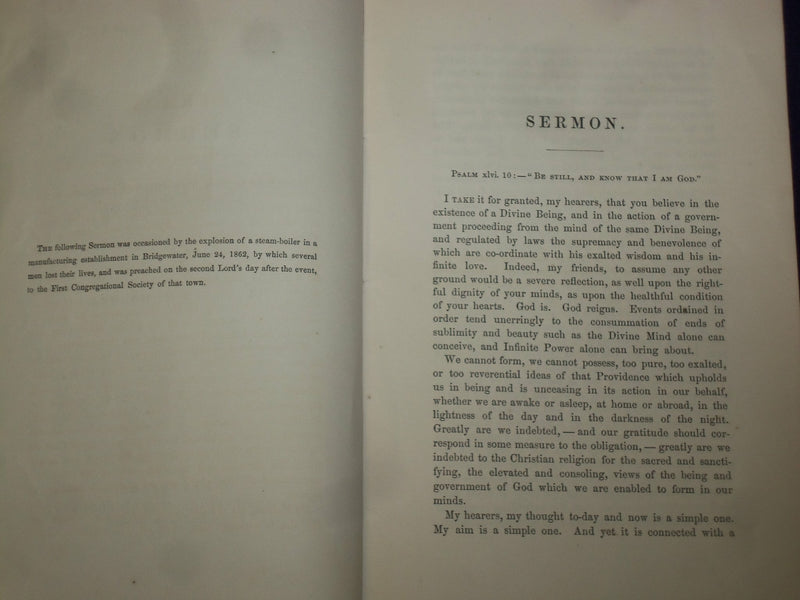 1862 BRIDGEWATER FIRST CONGREGATIONAL SOCIETY SERMON BY RICHARD HODGES - J 4484