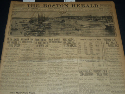 1906 JUNE 29 THE BOSTON HERALD -HARVARD EIGHT BEATS YALE IN CLOSEST RACE- BH 287