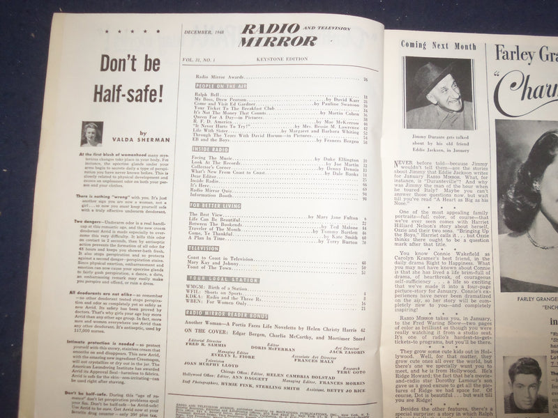 1948 DEC RADIO AND TELEVISION MIRROR MAGAZINE - EDGAR BERGEN & FRIENDS- SP 4781Z