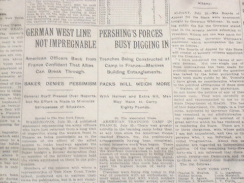1917 JULY 26 NEW YORK TIMES - PERSHING FORCES BUSY DIGGING IN - NT 9312
