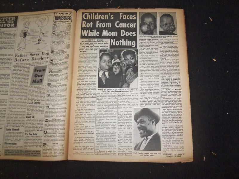 1966 AUGUST 15 MIDNIGHT NEWSPAPER - CHILDREN'S FACES ROT FROM CANCER - NP 7367