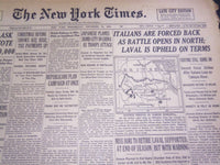 1935 DECEMBER 18 NEW YORK TIMES - ITALIANS FORCED BACK AS BATTLE OPENS - NT 4872