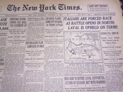 1935 DECEMBER 18 NEW YORK TIMES - ITALIANS FORCED BACK AS BATTLE OPENS - NT 4872