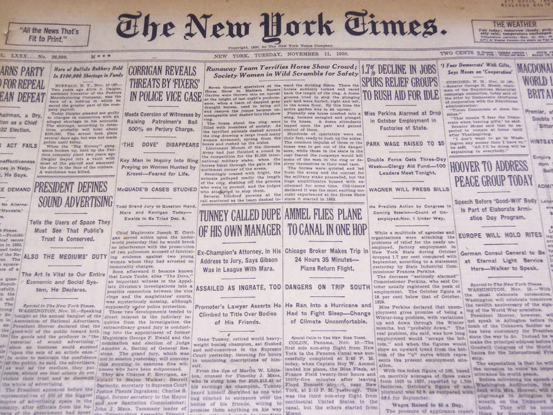 1930 NOV 11 NEW YORK TIMES - TUNNEY CALLED DUPE OF HIS OWN MANAGER - NT 1553