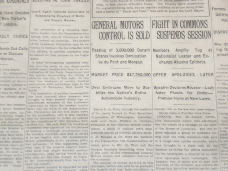 1920 NOVEMBER 23 NEW YORK TIMES - GENERAL MOTORS CONTROL IS SOLD - NT 8463