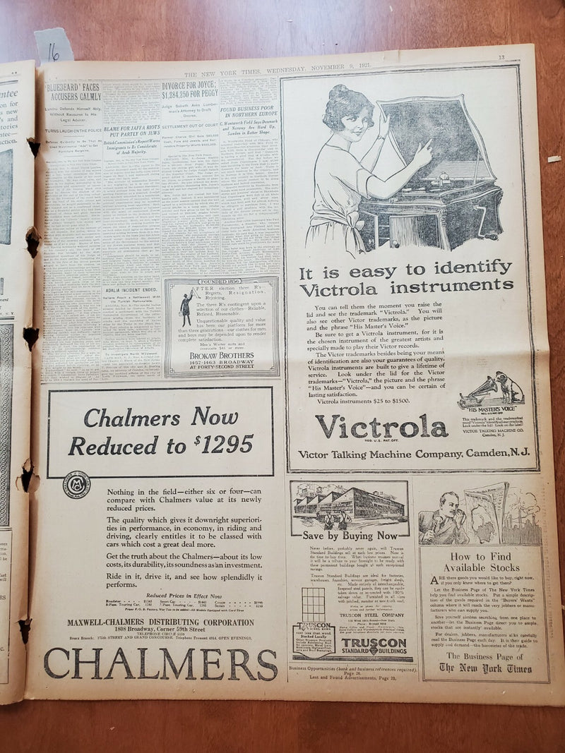 1921 NOVEMBER 9 NEW YORK TIMES NEWSPAPER - MAYOR HYLAN IS RE-ELECTED - NT 8020