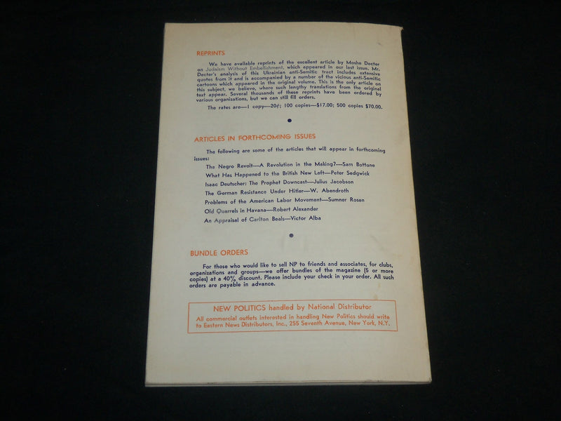 1964 SPRING NEW POLITICS SOFTCOVER BOOK BY SOCIALIST THOUGHT JOURNAL - J 6804