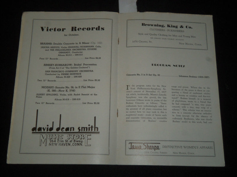 1941-1942 NEW HAVEN SYMPHONY ORCHESTRA FIRST CONCERT PROGRAM - J 5465