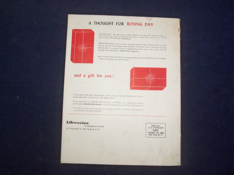 1957 DECEMBER LIBERATION MAGAZINE-THE SPACE AGE-THE JUDGEMENT OF THE ATOM-J 9736