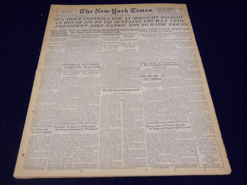 1946 JUNE 30 NEW YORK TIMES - OPA PRICE CONTROLS END AT MIDNIGHT - NT 839