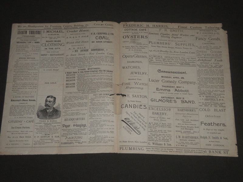 1890 APRIL 25 LYCEUM THEATRE PROGRAM - THE RIVALS JOSEPH JEFFERSON - J 2413