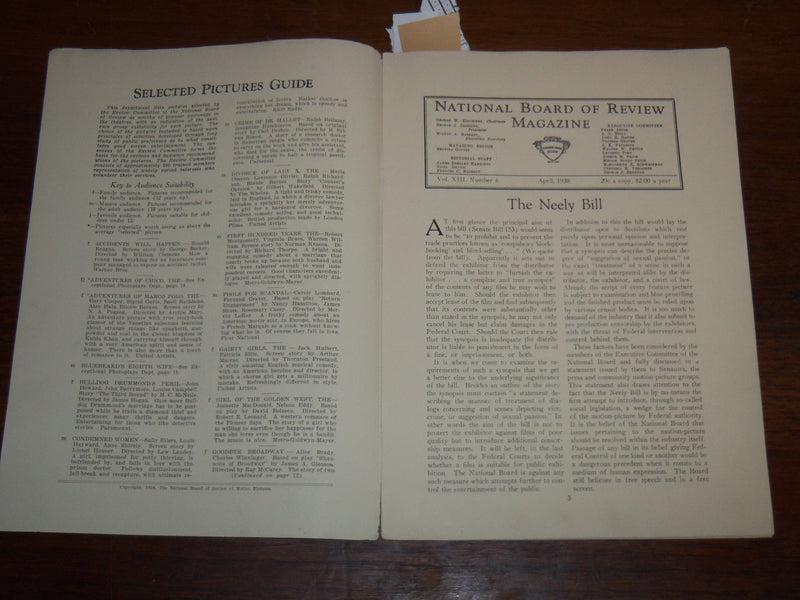 1938 APRIL NATIONAL BOARD OF REVIEW MAGAZINE - BETTE DAVIS COVER - K 1146