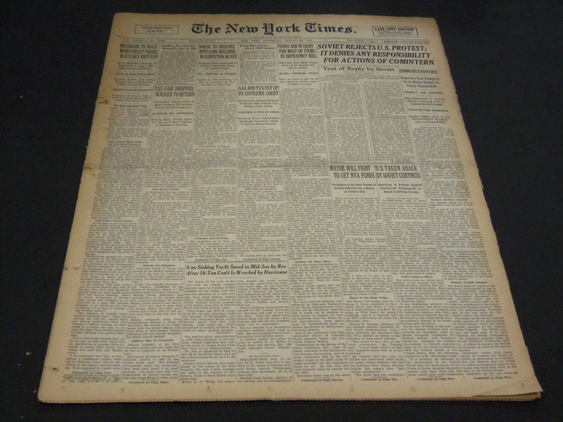1935 AUGUST 28 NEW YORK TIMES - MUSSOLINI TO HOLD WAR PARLEY TODAY - NT 4910