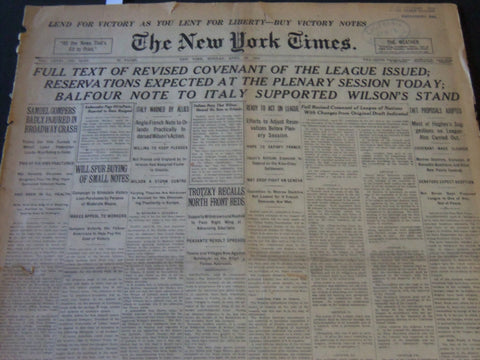 1919 APRIL 28 NEW YORK TIMES - FULL TEXT OF REVISED COVENANT OF LEAGUE - NT 6313