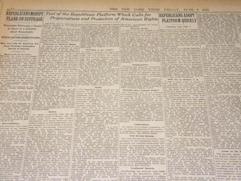 1916 JUNE 9 NEW YORK TIMES NEWSPAPER - TREND TO HUGHES GAINS MOMENTUM - NT 8609