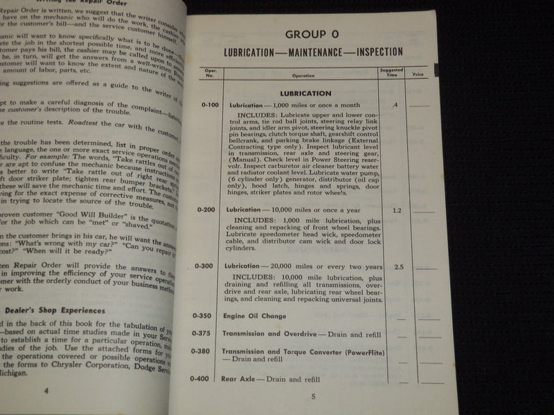 1956-1958 DODGE CAR & TRUCKS SERVICE OPERATIONS TIME SCHEDULE LOT OF 4 - J 8086
