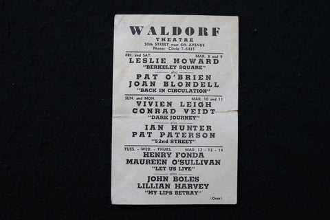 1930'S WALDORF THEATRE BINGO NIGHT CARD - K 1938