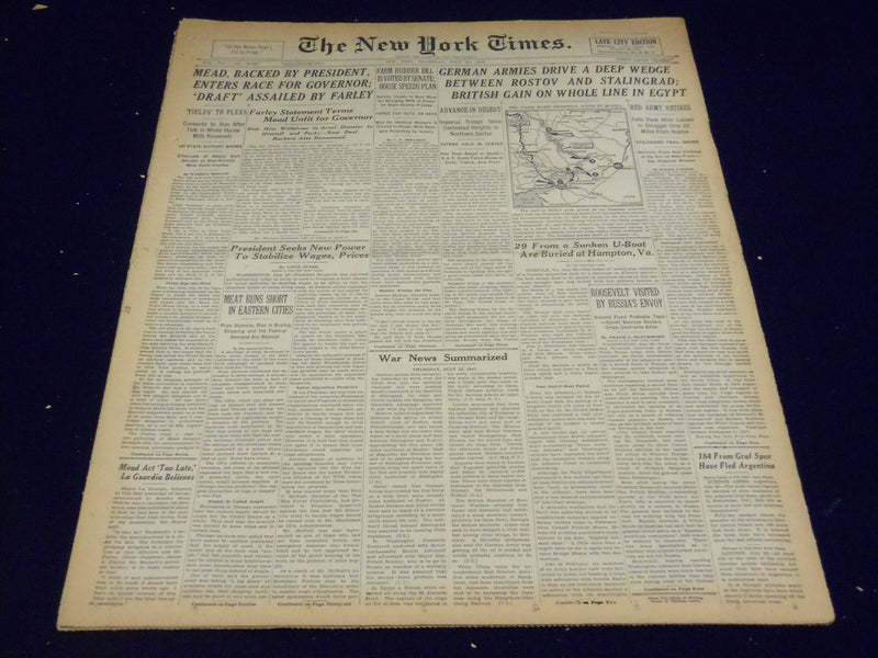 1942 JULY 23 NEW YORK TIMES - GERMANS DRIVE A WEDGE BETWEEN ROSTOV - NT 1579