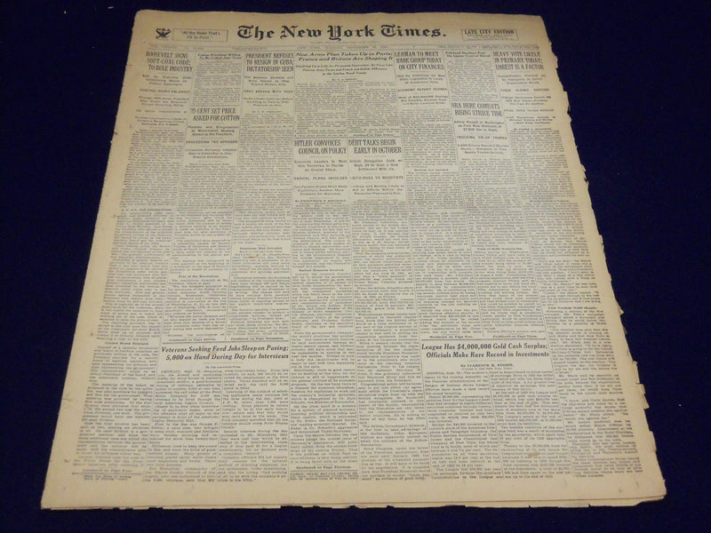 1933 SEPTEMBER 19 NEW YORK TIMES - HITLER CONVOKES COUNCIL - NT 3873