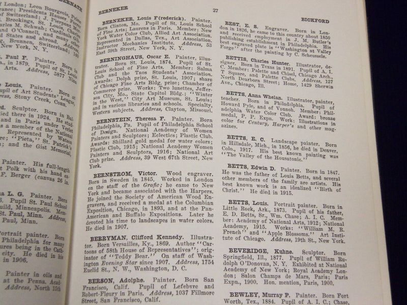 1965 FIELDING'S DICTIONARY OF AMERICAN PAINTERS BOOK BY JAMES F. CARR - KD 2437