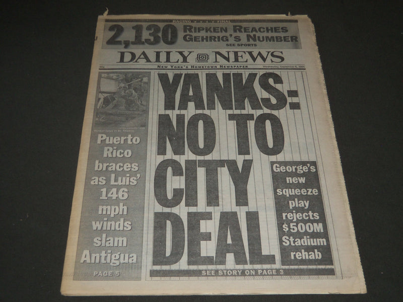 1995 SEPTEMBER 6 NY DAILY NEWS NEWSPAPER - 2,130 RIPKEN TIES GEHRIG - NP 2566