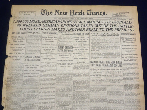1918 APRIL 3 NEW YORK TIMES - 1,500,000 MORE AMERICANS IN NEW CALL - NT 8200