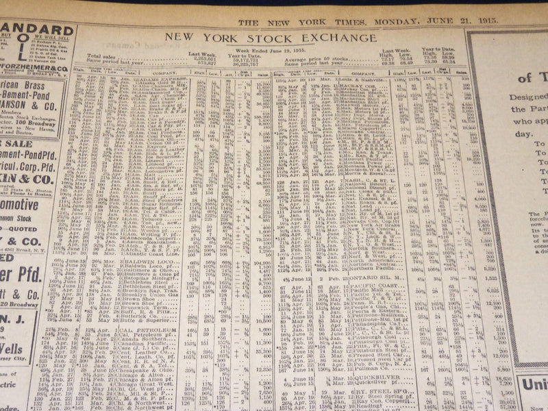 1915 JUNE 21 NEW YORK TIMES NEWSPAPER - ITALIANS STORM PLAVA HEIGHTS - NT 7712