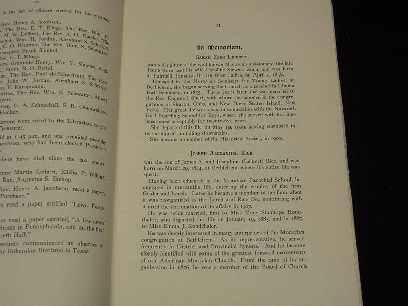 1902-1940 TRANSACTIONS OF THEMORAVIAN HISTORICAL SOCIETY LOT OF 15 - O 2930F