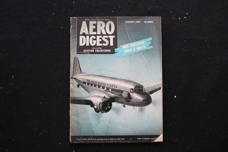 1944 JAN 1 AERO DIGEST MAGAZINE - EASTERN AIRLINER DC-3 COVER - E 10744