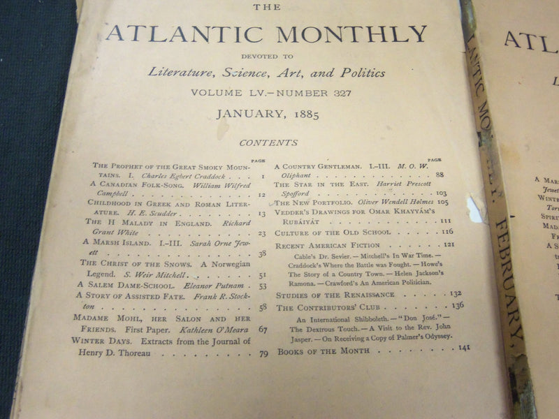 1885 THE ATLANTIC MONTHLY MAGAZINE LOT 8 ISSUES - STORIES & ARTICLES - WR 318