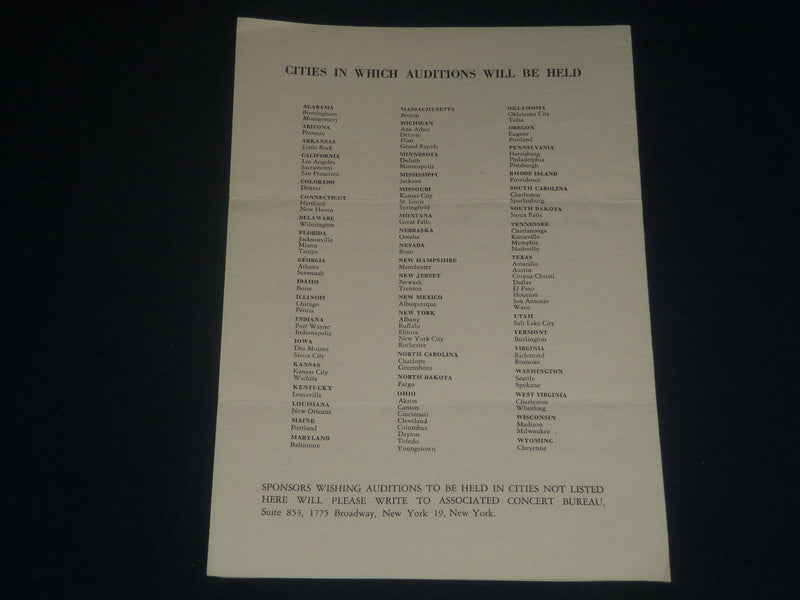 1947 ASSOCIATED CONCERT BUREAU AUDITIONS PROGRAM - SECOND ANNUAL - J 4232