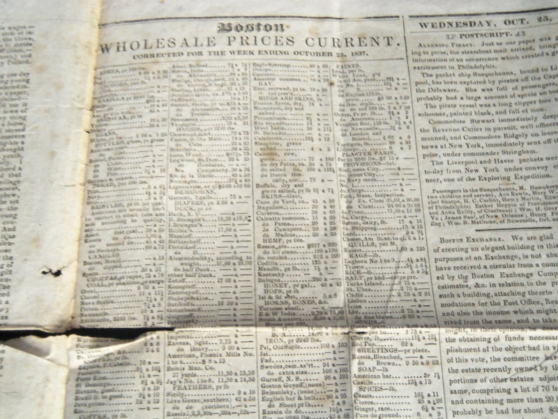 1837-1838 BOSTON MERCANTILE JOURNAL NEWSPAPER LOT OF 2 - NP 614A