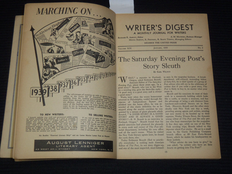 1939 JANUARY WRITER'S DIGEST MAGAZINE- EARL WILSON - ROSE CONE - WETJEN - K 1011