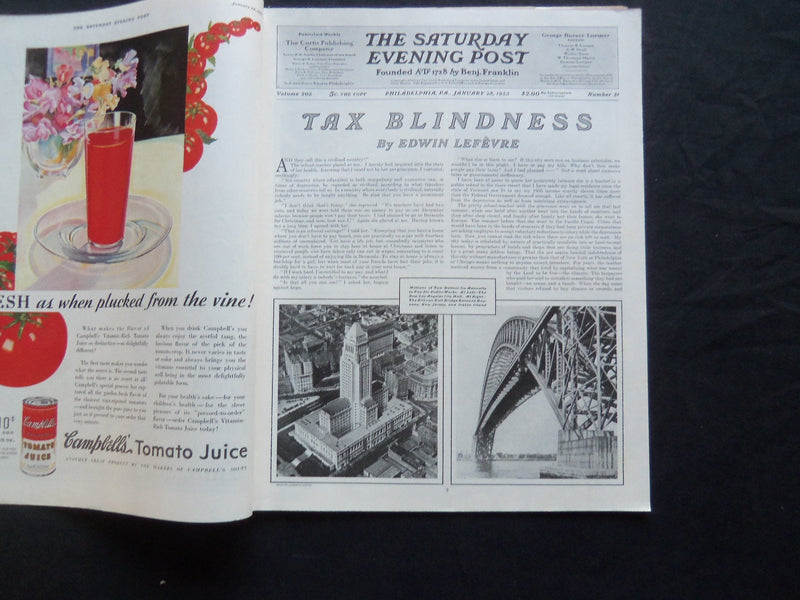 1933 JANUARY 28 THE SATURDAY EVENING POST MAGAZINE - ILLUSTRATED COVER - SP 1498