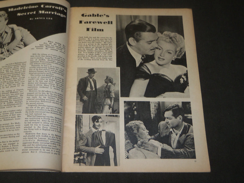 1942 OCTOBER HOLLYWOOD MOVIE MAGAZINE - CLARK GABLE & LANA TURNER COVER - M 298