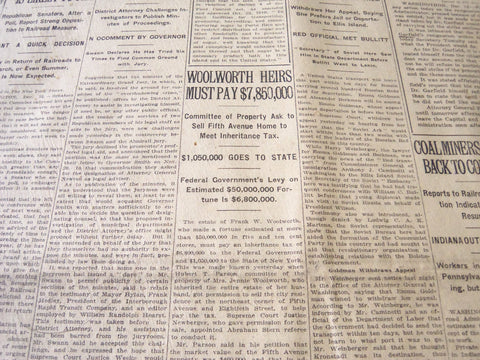 1919 DEC 13 NEW YORK TIMES - WOOLWORTH HEIRS MUST PAY $7, 850, 000 - NT 6218