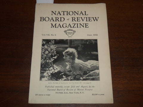 1932 JUNE NATIONAL BOARD OF REVIEW MAGAZINE - GRETA GARBO COVER - K 1141