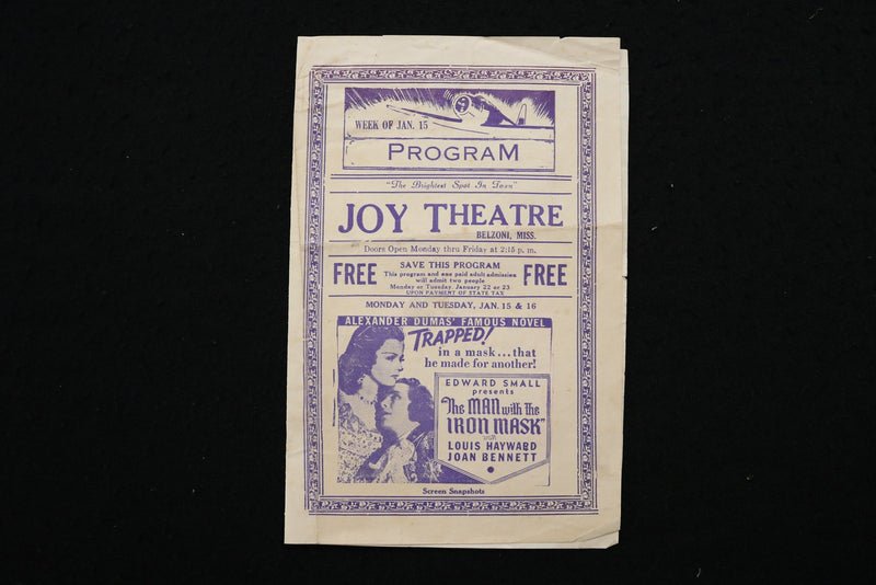 1940'S JOY THEARE PROGRAM - LOT OF 4 - BELZONI, MISSISSIPPI - K 2816