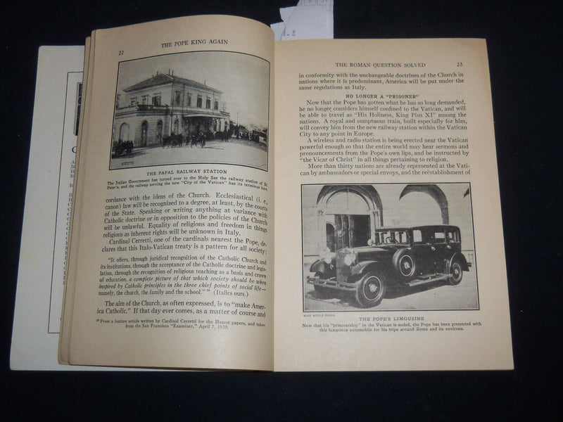 1929 THE POPE KING AGAIN SOFTCOVER BOOK BY ALONZO BAKER - J 9293